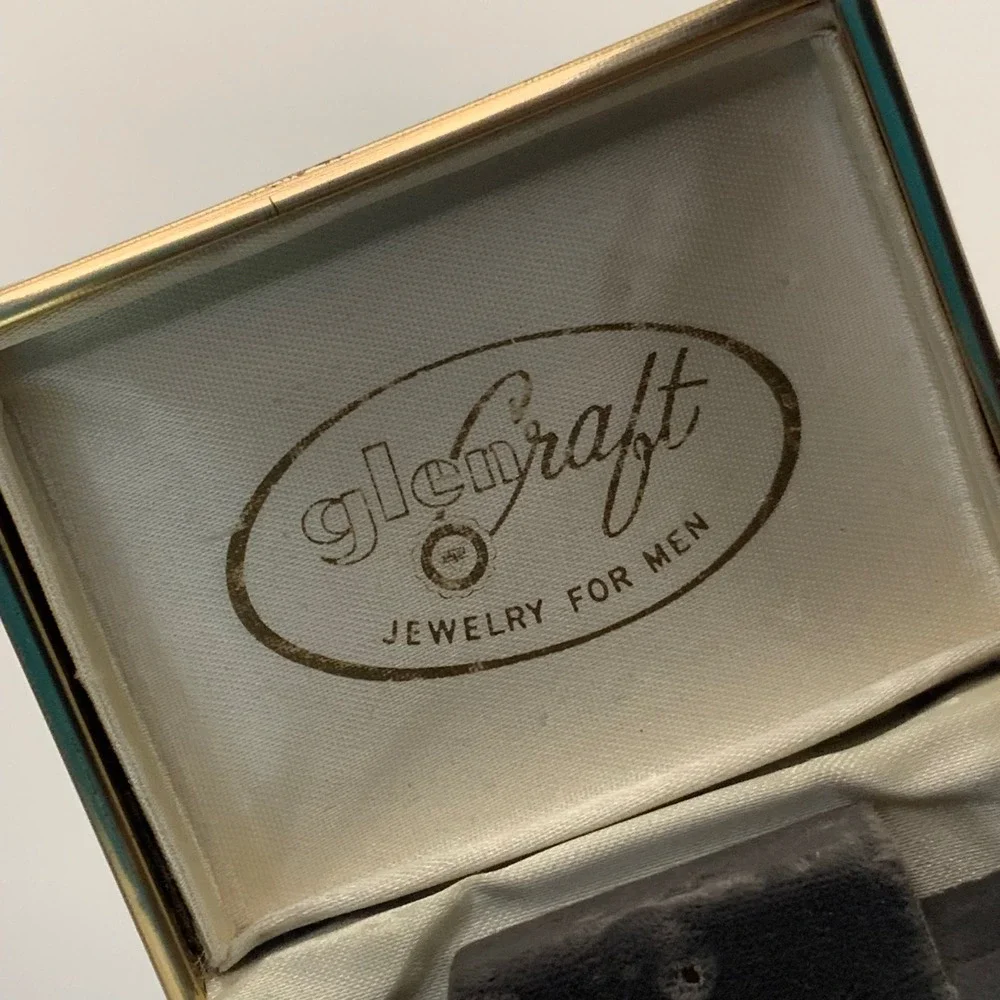 Vintage Glencraft Jewelry Box for Men Black Faux Leather Gold Tone Cufflink Case